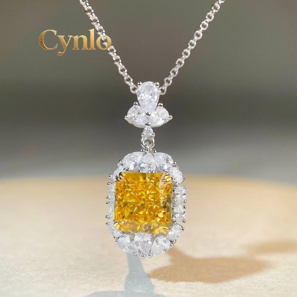 

Cynlo Jewelry Luxury white gold solid platinum PT950 Women's Yellow Diamond Pendant Pendant Full Diamond Reddish Diamond Pendant