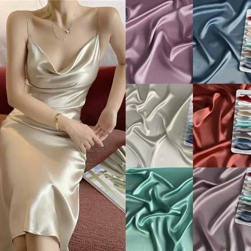 

Imitation Acetic Acid Fabric Spring Summer Fashion Dress Slippery Vest Skirt for Diy Sewing Wholesale Material Cloth