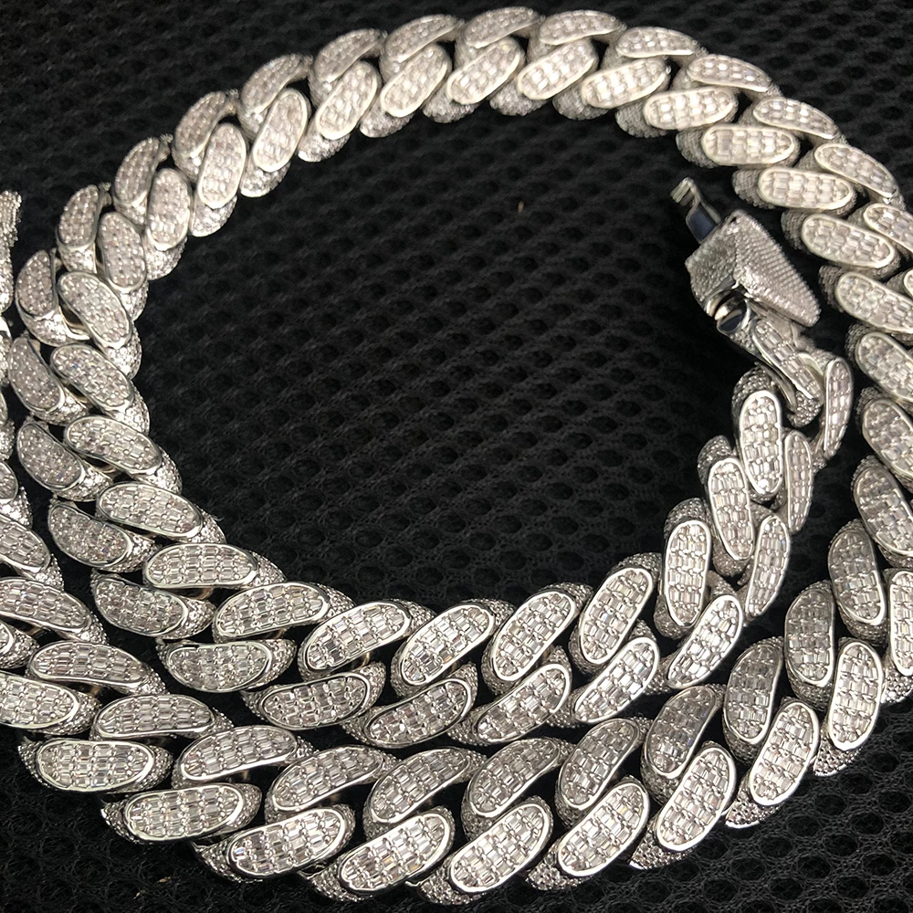 New Design 16mm Baguettes Iced Out Necklaces for Men Women Bling Zircon Miami Cuban Chain Hip Hop Jewelry Free Shipping