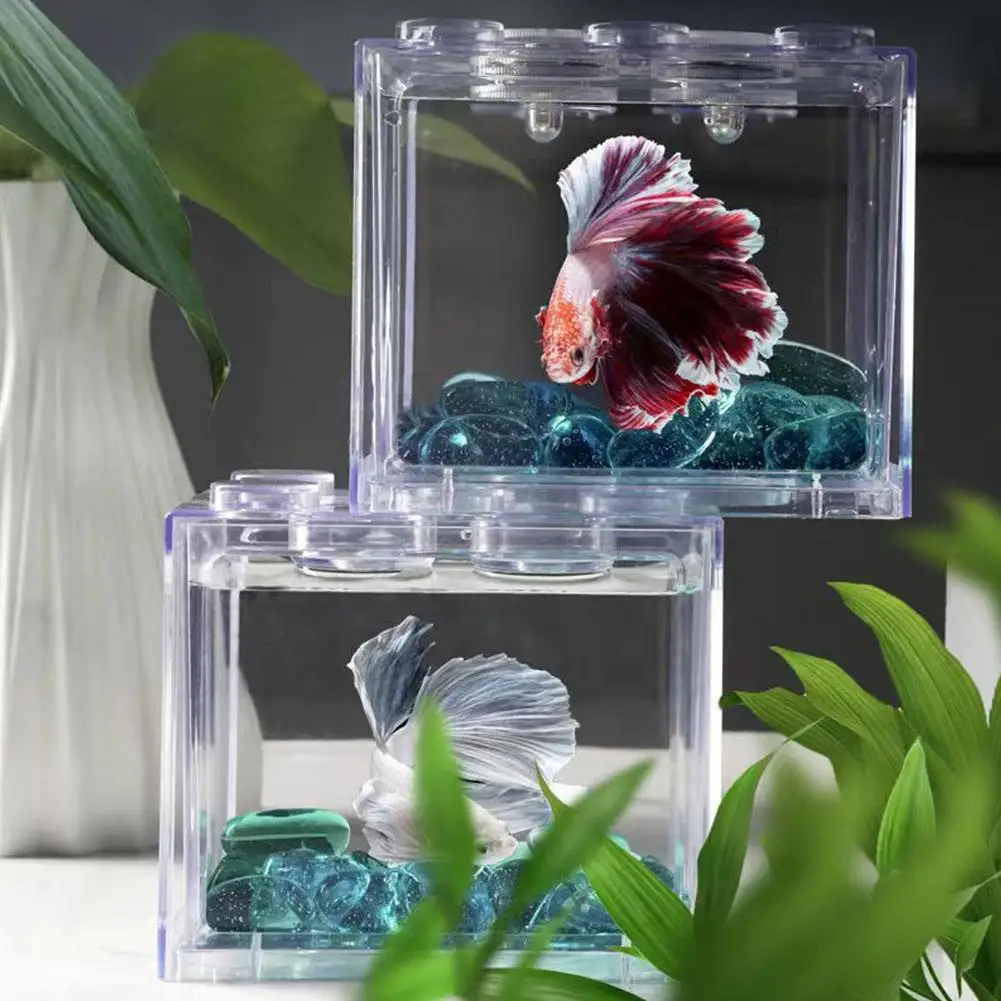 High-transparency Fish Tank Small Ecological Home Creative Fish Fighting Transparent Ornamental Tank Building Block Reptile Tank