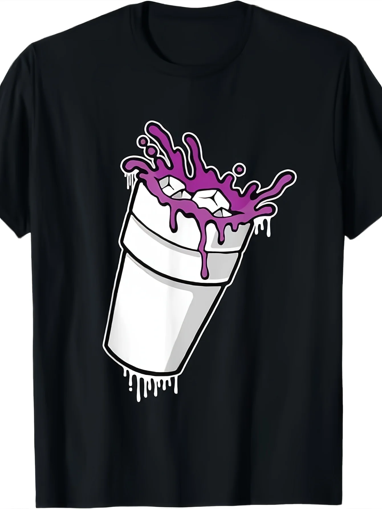 Men'S Graphic T-Shirt Purple And Dirty Double Cup Design. This Black Edgy Streetwear Tee Has Medium Stretch, Is Machine Washable, And Comes with a Round Neck And Short Sleeves