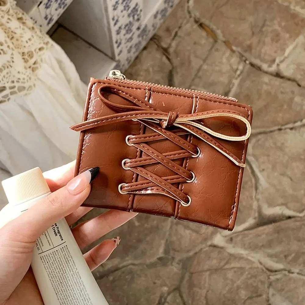 Casual Korean Style Bow Wallet Purse Ultra Thin Coin Pouch Short Clutch Zipper Card Bag Women