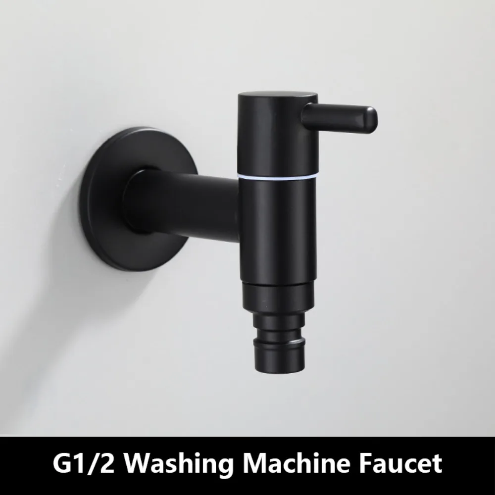 

304 Stainless Steel Washing Machine Faucet Matte Black Wall Mounted Mop Washing Tap Anti Splash Multi Functional