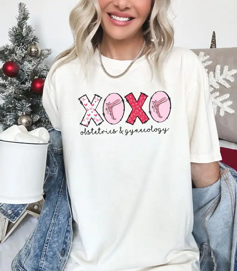 T-shirt d'infirmière XOXO OBGYN, T-shirt médical d'obstétrique et gynécologie, Style Saint-Valentin mignon pour le personnel de santé, T-shirt d'infirmière d'accouchement