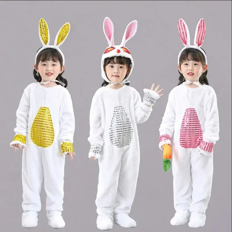 Halloween Animal Show Clothing White Rabbit Cosplay Costume Boys Girls Timber Wolf Dress Kids Easter Bunny Dance Clothing