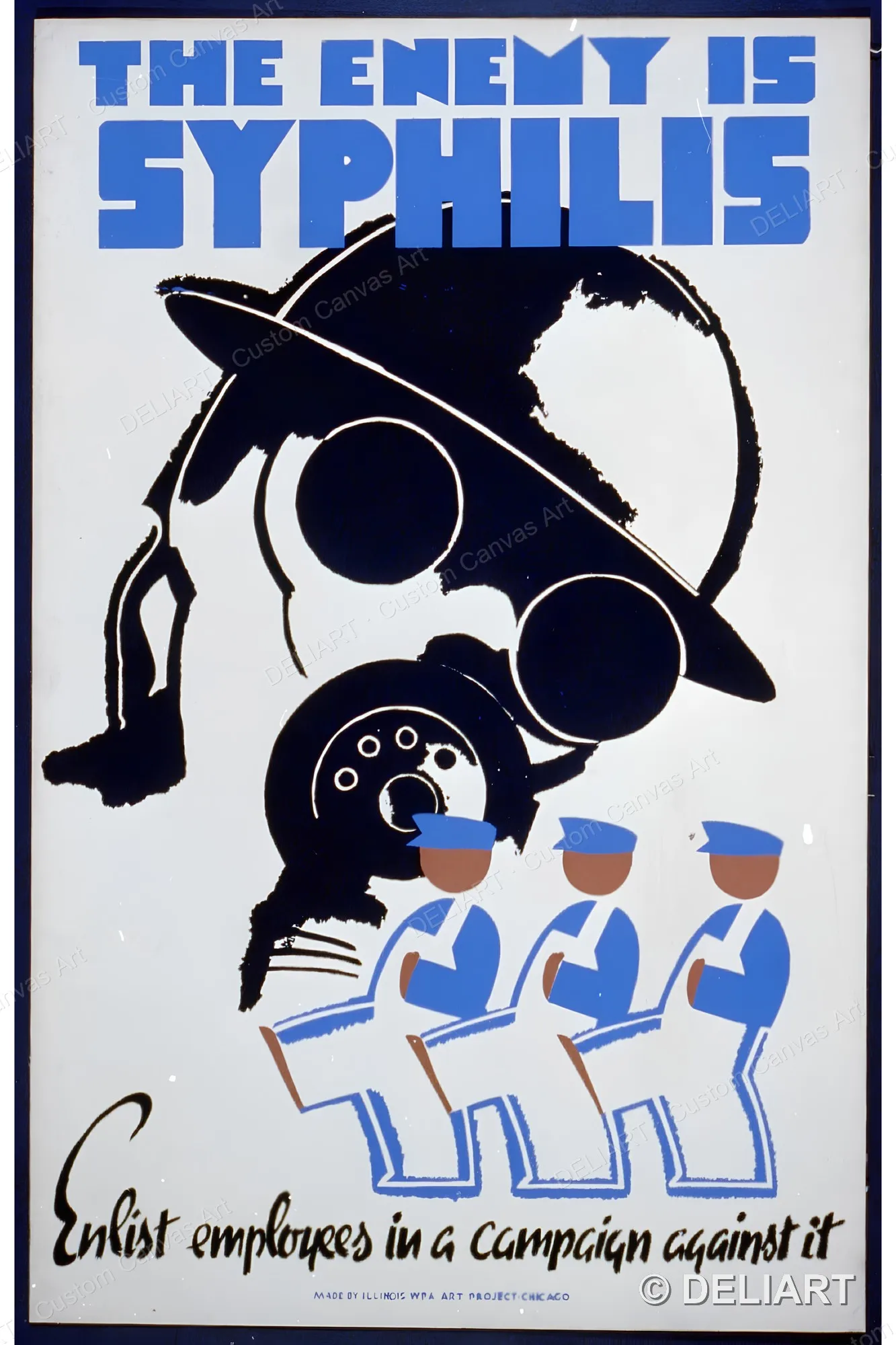 The enemy is syphilis Enlist employees in a campaign Vintage WPA Public Health Canvas Wall Art Poster Print Home Decor Unframed