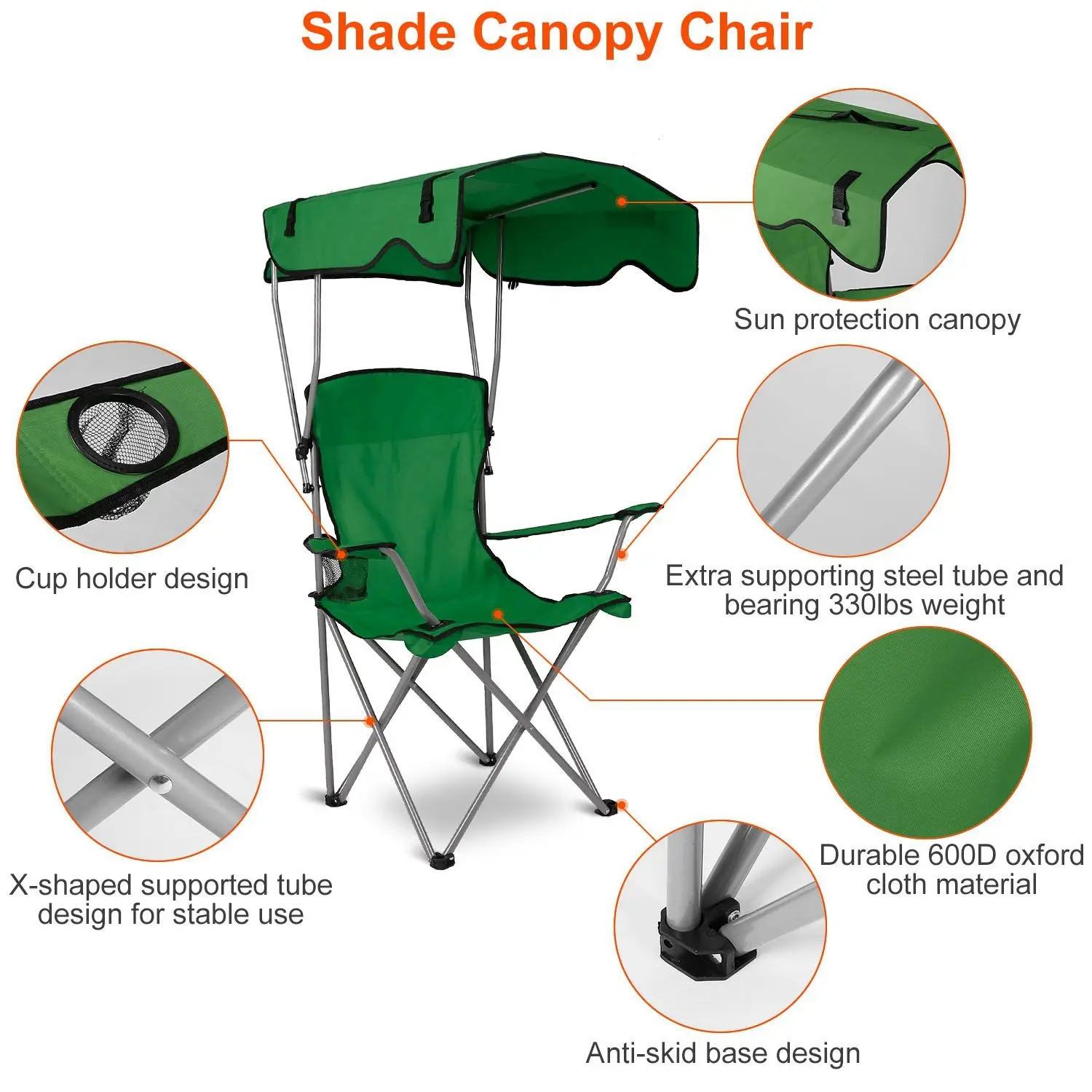 NEW Foldable Beach Canopy Chair Sun Protection Camping Lawn Canopy Chair 330LBS Load Folding Seat