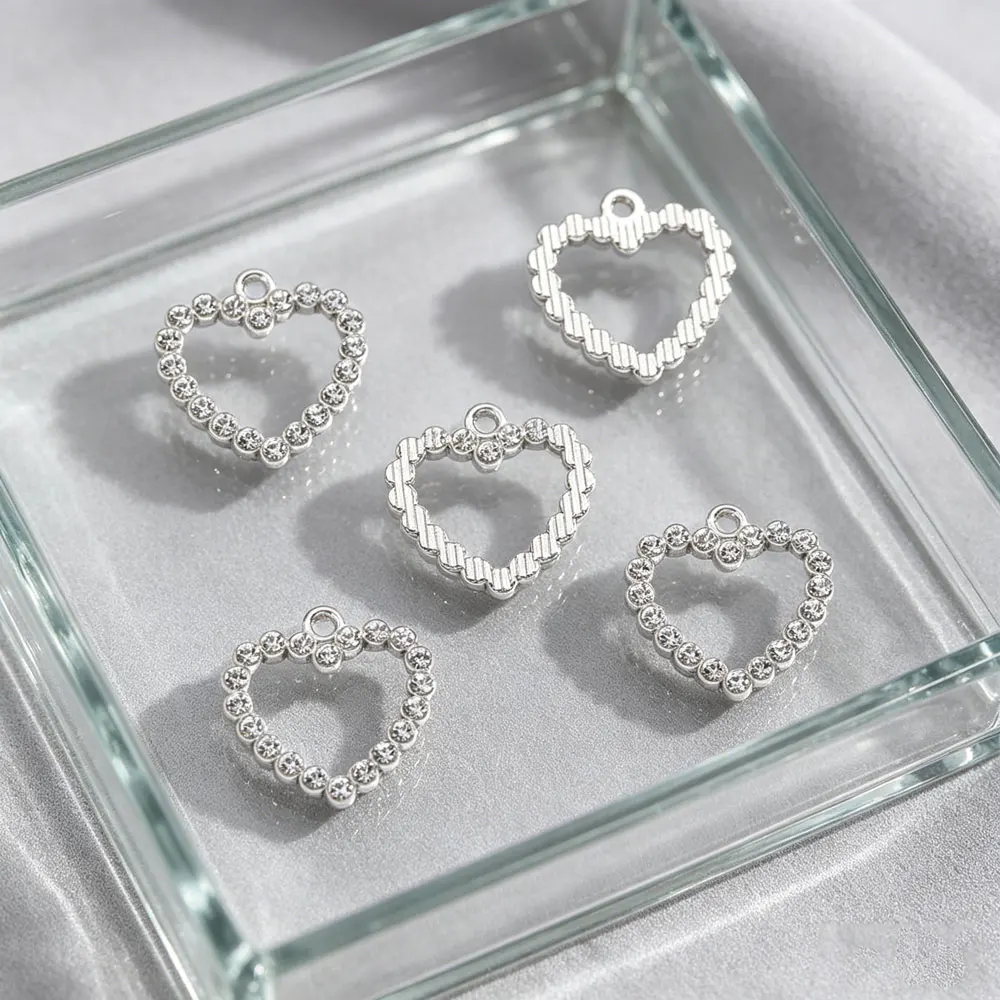 10pcs Silver Color Siny Full Rhinestone Crystal Peach Heart Charms Pendant For DIY Necklace Jewelry Accessories image 4