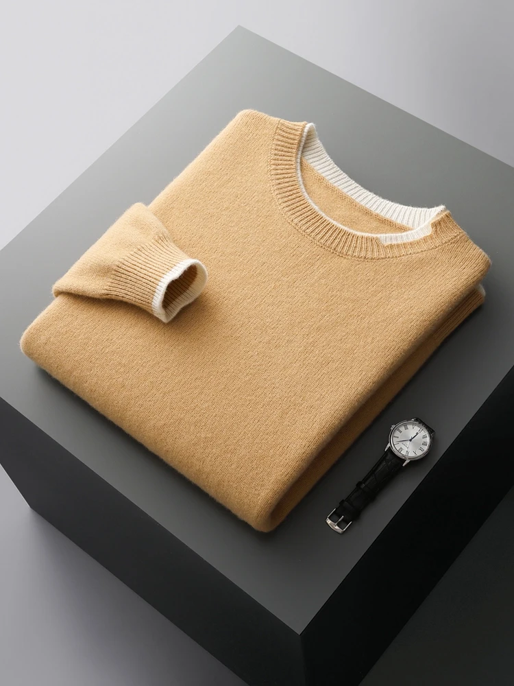 Devin Autumn Winter Men O-neck Pullover Sweater 100% Merino Wool Knitwear Basic Smart Casual Cashmere Jumper Korean Fashion