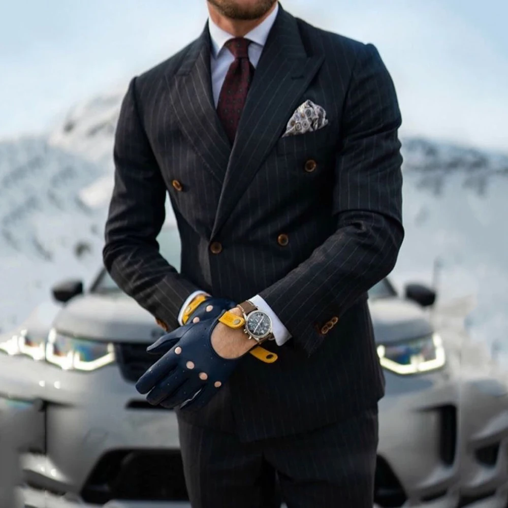 

Classic Black Stripe Suits For Mens Formal Business Blazer Wedding Groom Tuxedo 2 Piece Daily Jacket Vest Pants Costume Homme