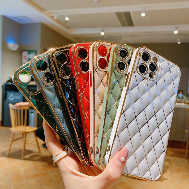 

Electroplated 6D Rhombic Lambskin TPU Mobile Phone Case For iPhone14 Plus 13 12 11 Pro X XS Max XR 7 8 Plus Support Dropshipping