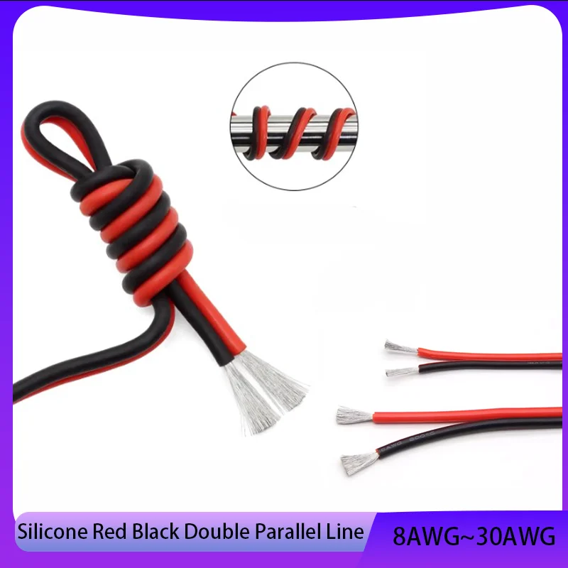 

Silicone red black dual parallel wire is extremely soft, super flexible, and resistant to high and low temperatures 8AWG~30AWG