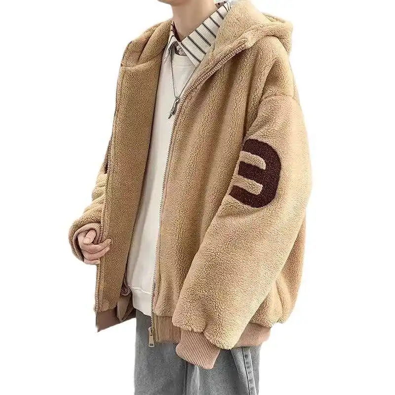 Agnello Velluto Jaet da uomo alla moda con cappuccio di grandi dimensioni autunno inverno vestiti di cotone Hong Kong Sle sciolto casual caldo coppia Cotto...