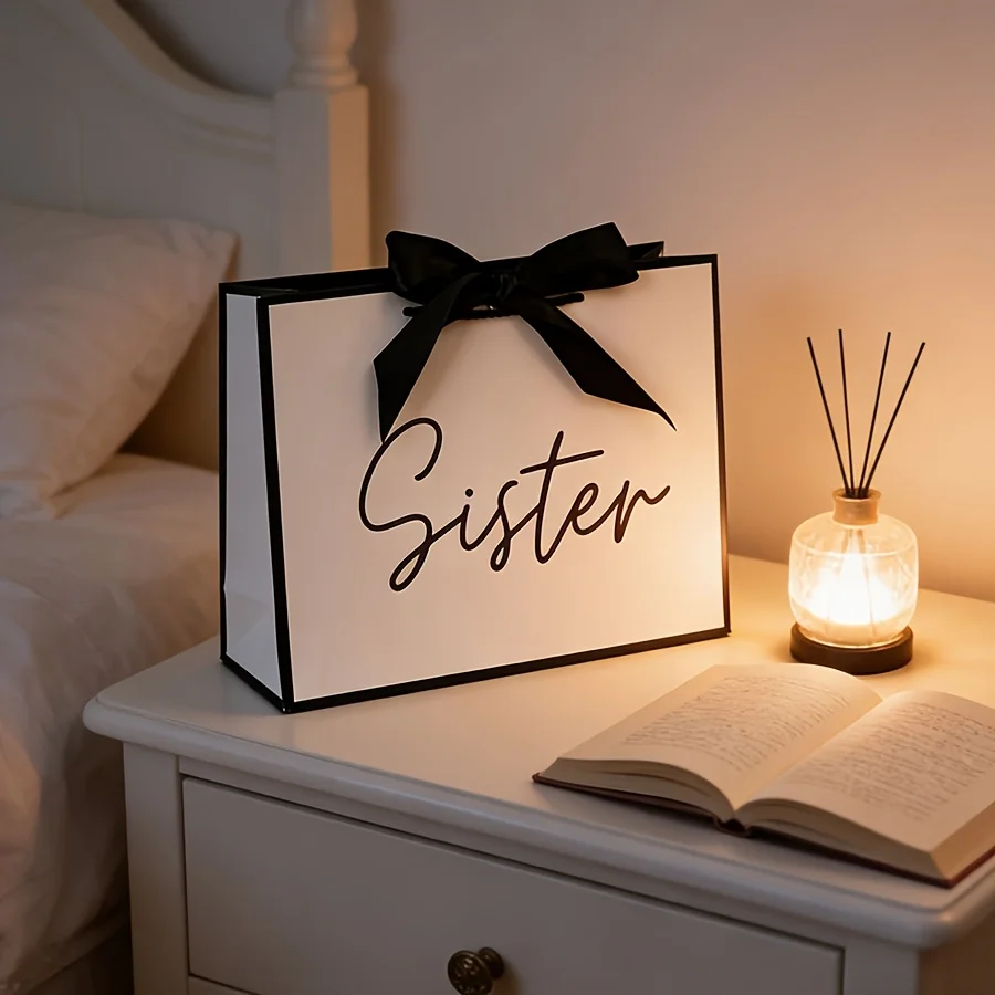 1 sac cadeau pour sœur avec nom, sac cadeau avec ruban, sac cadeau de remerciement, sac cadeau pour invité de mariage, sacs cadeaux d'anniversaire