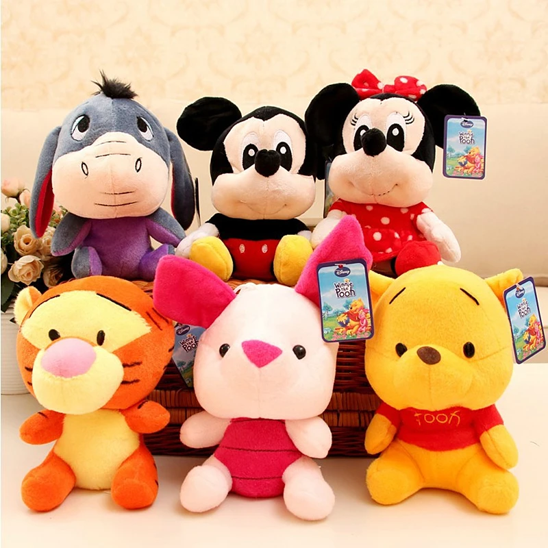 Peluche de dibujos animados de Disney para niños, de 20cm muñeco de peluche, oso Pooh, Mickey Mouse, Minnie, Tigger