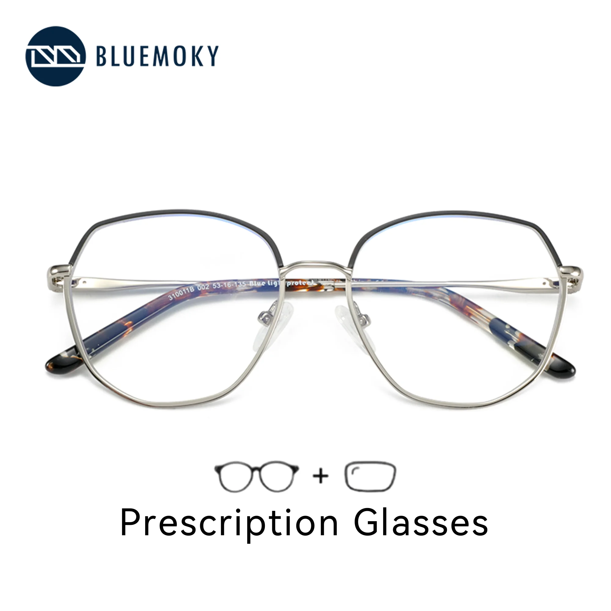 

BLUEMOKY Fashion Metal Prescription Glasses For Women Hexagon Anti Blue LIght Myopia Optical Lenses With Recipe Progressive
