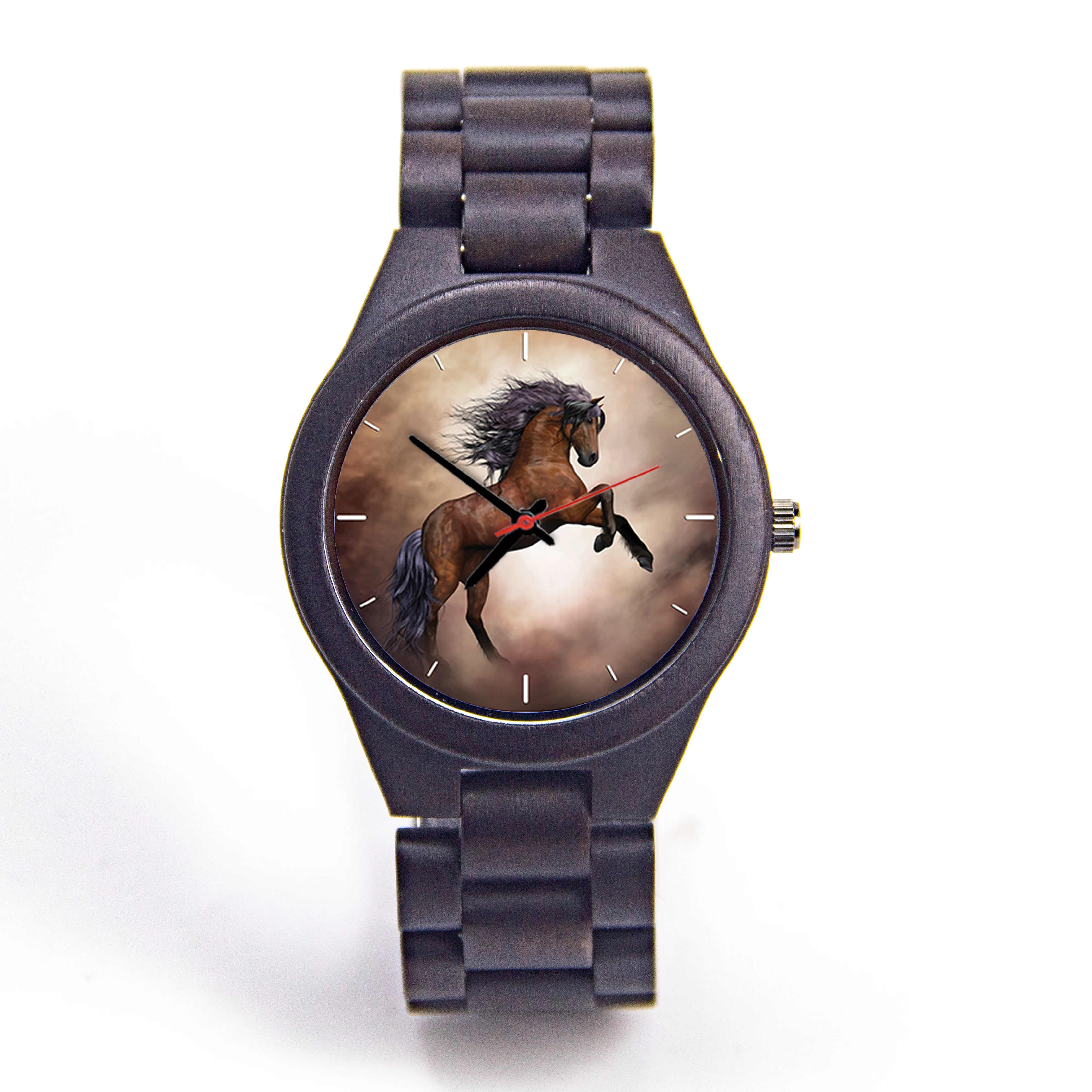Horse Design Unisex wooden Wirsewatch Watches Gift Choice Souvenir Personalized Clock Customizable dial With Picture Logo Name