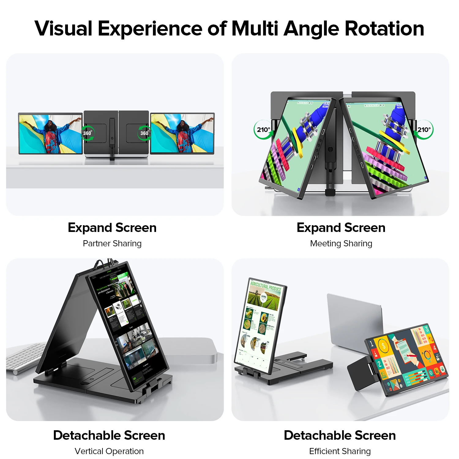 Imagem -04 - Uperfect 14 2k Monitor Triplo Portátil 2240x1400 Qhd Ips Dual Display com Rotação Kickstand Extensor de Tela de Laptop para Macos Windows Chrome Dex Serve para 1317 Polegadas