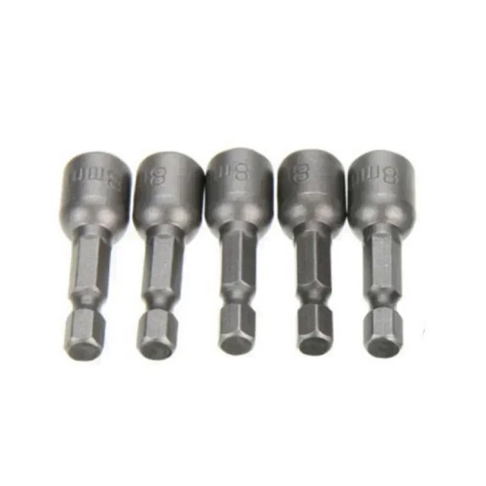 5 Pcs 8mm Socket Adapter Magnetic Nut Driver 1/4 Hex Shank Drill Bit Length 42mm For Power Wrench Screwdriver Tools Parts