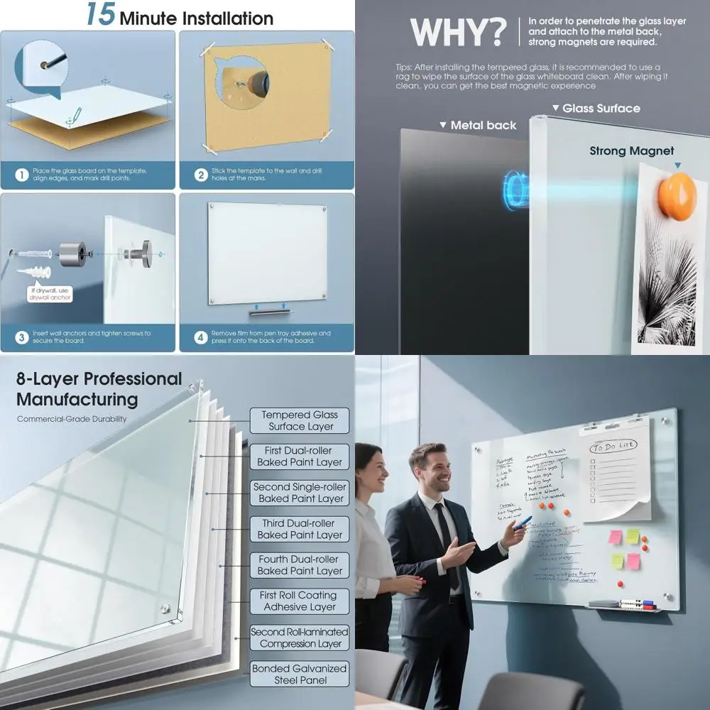 لوح مسح جاف مغناطيسي بدون إطار مقاس 36 × 24 بوصة مع ملحقات للمنزل والمدرسة والمكتب