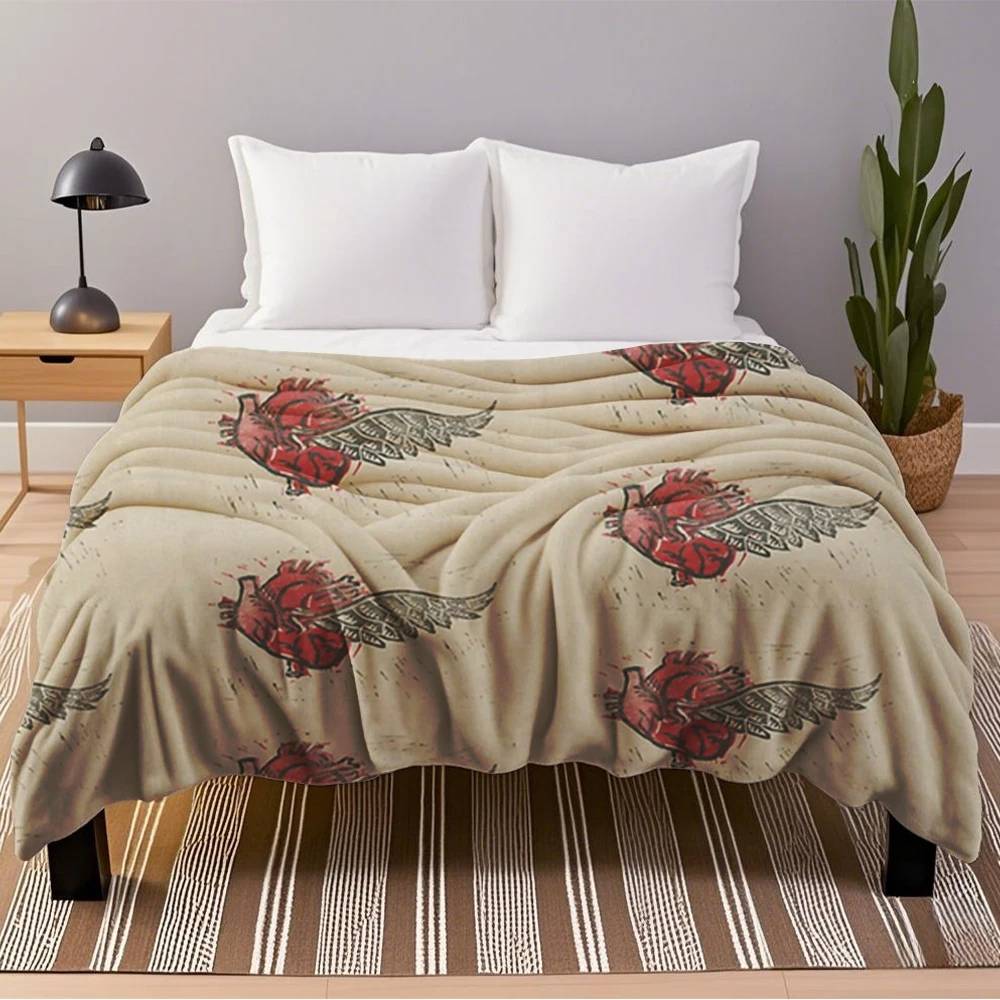 

All Season Floral Flannel Blankets As The Heart Flies Bedspread Duvet Cover Machine-Washable Blanket For Adults Airbnb Hosts
