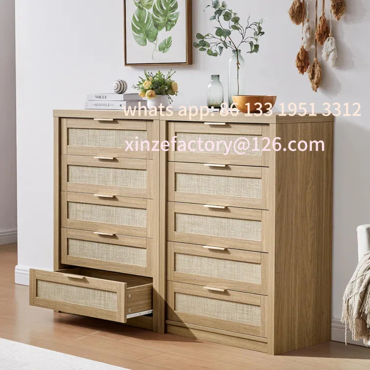 Personalizável Nova cor natural personalizada 26,4 polegadas de largura 5 gavetas cômoda de madeira