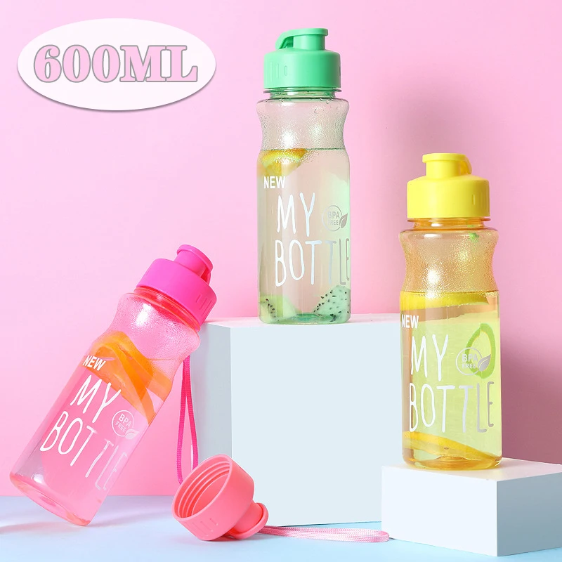 

600ML Transparent&Portable Leak-proof Shaker Sports Water Bottle with Lid for School Gym Travel Girl Boy BPA Free Children's Mug