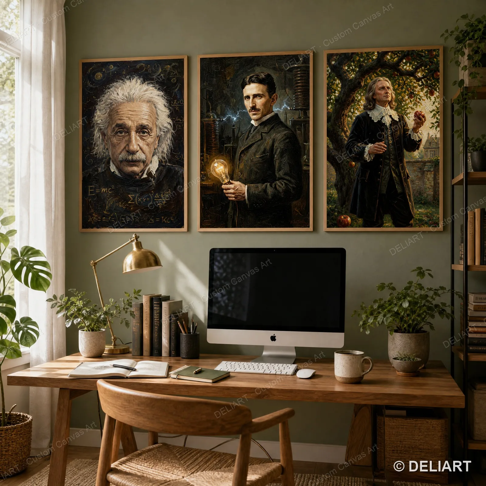 1 & 3 PCS Set Einstein Tesla Newton Oil Painting Canvas Wall Art Poster Print Famous Scientists