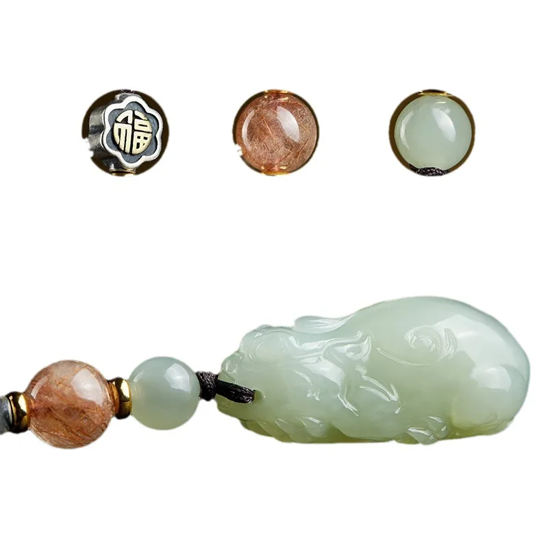 Hetian Jade Pixiu Car Keychain for Men BMW Pendant Motorcycle E bike Citrine Bag Charm for Women Gifts