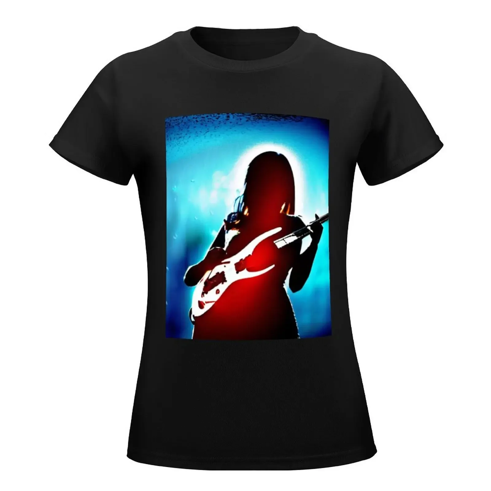 Silhouette of Girl Playing Blues Rock Guitar T-Shirt hippie clothes Aesthetic clothing Female clothing Women's tops