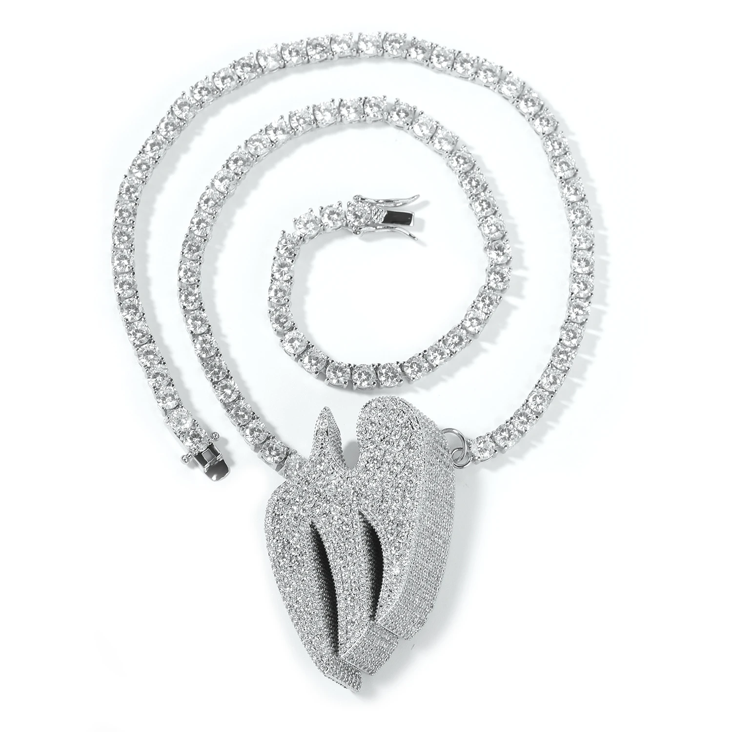TBTK 3D Flying Swallow Pendant Necklace Full Iced Out Cubic Zirconia Charm Tennis Necklace Hiphop Jewelry