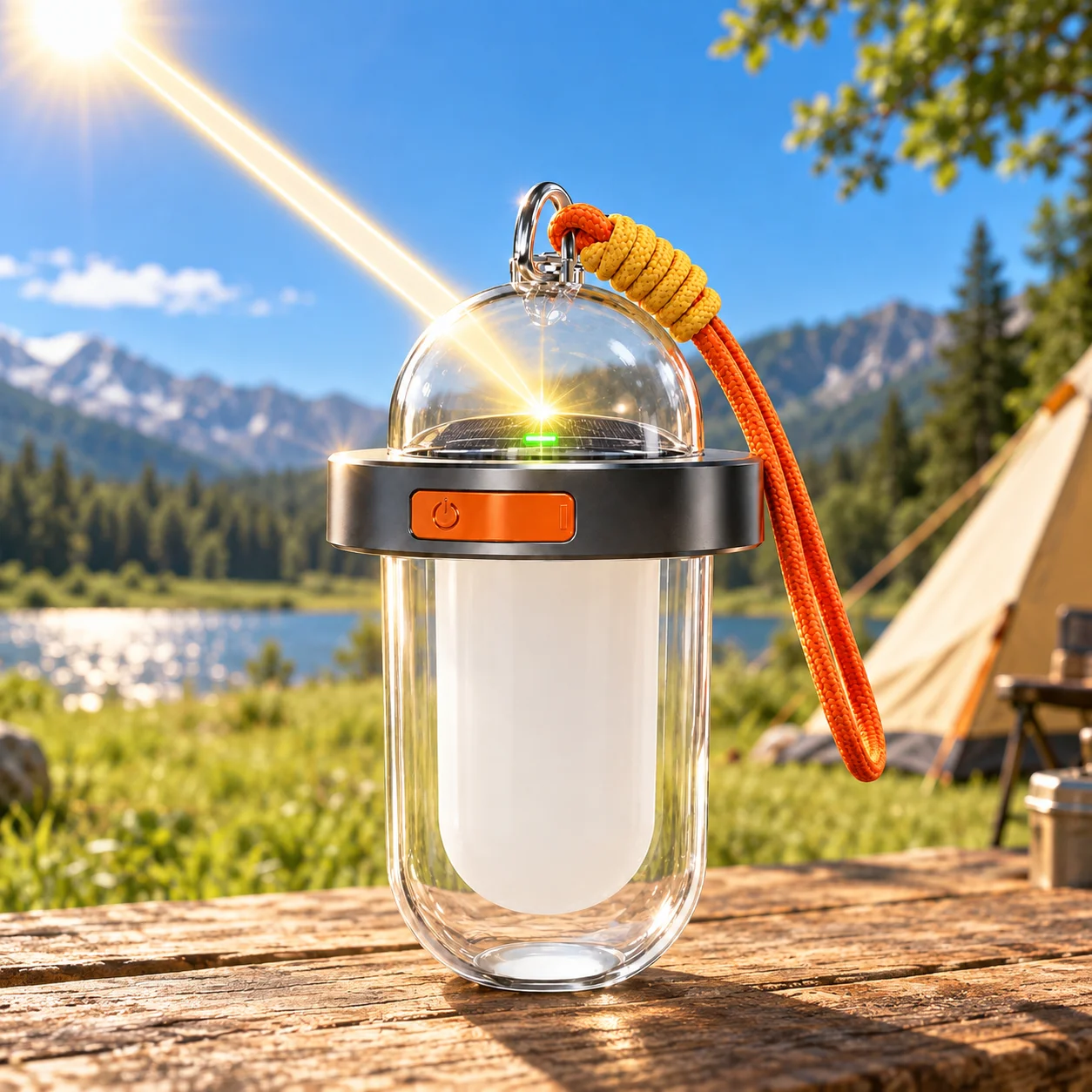 Solar Camping Lantern Rechargeable 3 Mode LED Light 1200mAh Portable Tent Lamp for Hiking Emergency Power Outage