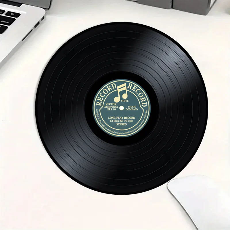 

Vinyl record design, game mouse pad, anti-slip, circular music, suitable for offices and homes, easy to clean, high quality