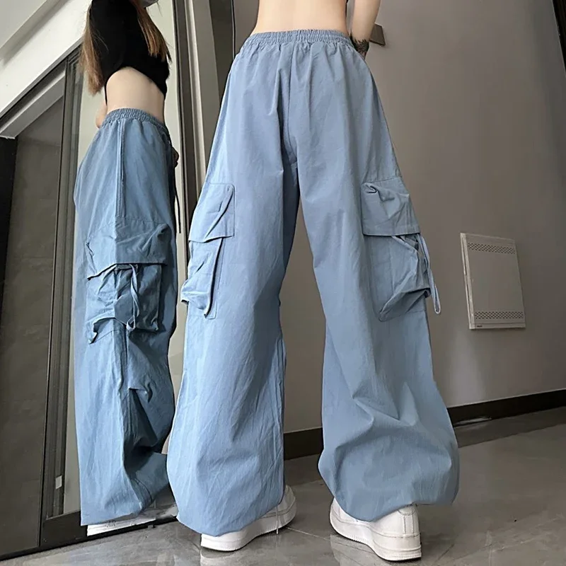 2025年 レディース ストリートウェア ファッション カーゴパンツ スリムフィット ハイウエスト トラウザーズ 女性用 シック 韓国風 無地 デイリー ロングパンツ