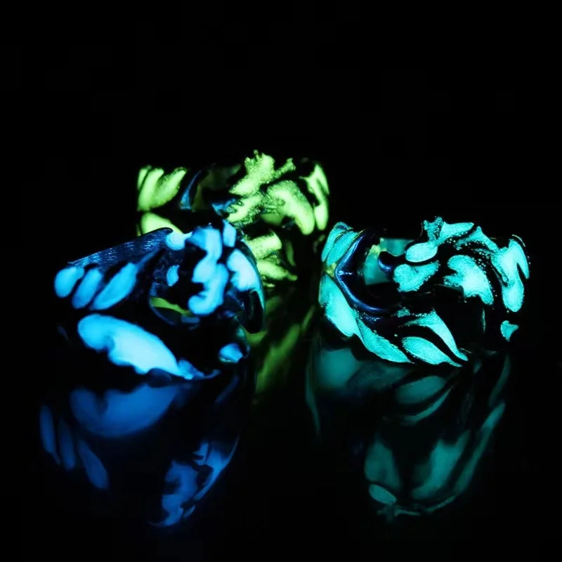 Nuevo anillo de estilo chino con diseño étnico de dragón luminoso, de banda ancha para el dedo índice, de gran tamaño, para hombres y mujeres, ideal como anillo de pareja.