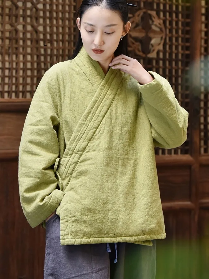 

Новый китайский женский жилет Zen Faion Thiened Fce с наклонным воротником, халат для дзен-медитации, улучшенная одежда Layman's