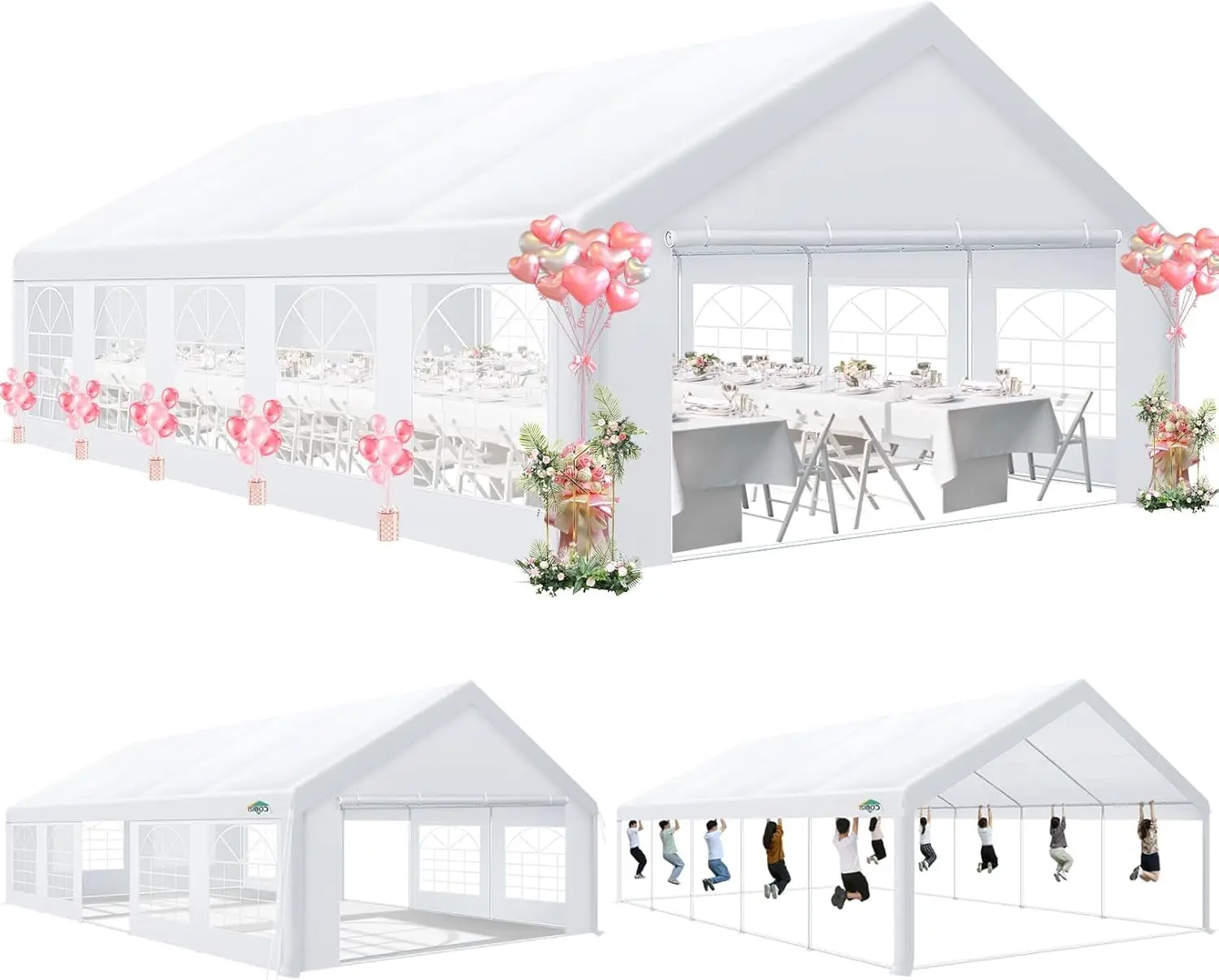 16x32 Party Tent Heavy Duty, Tents for Parties with 6 Removable Sidewalls & 4 Built-in Sandbag, Event Wedding Tent, UV, Custom