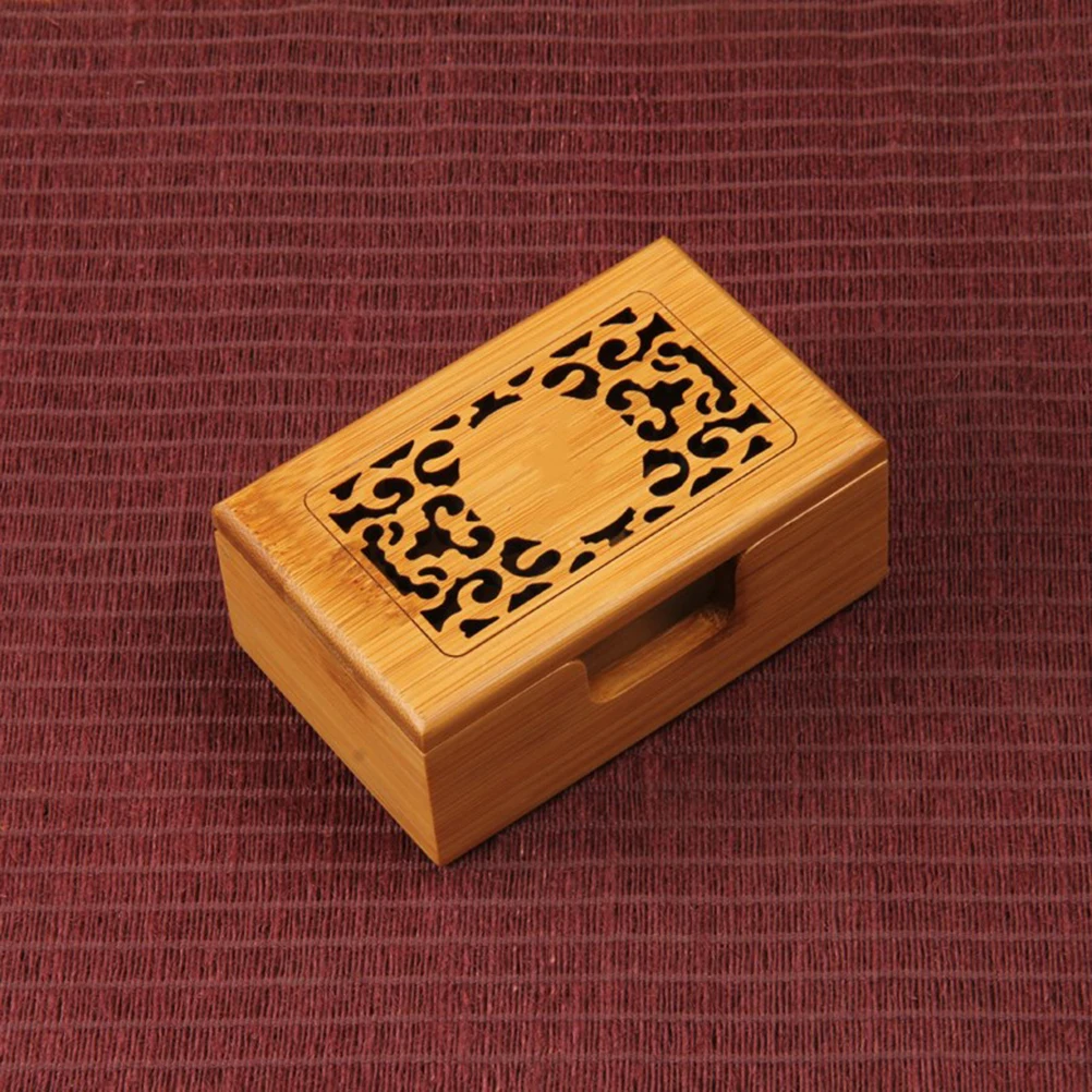 

1Pcs Business Card Storage Box Bamboo Hollow Design Name Holder Practical Storage Box Office Desk Organizer for Meetings