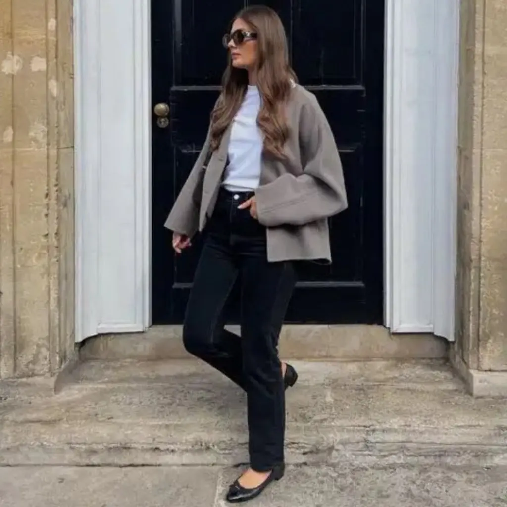 

Women's Autumn Winter Woolen Cardigan V-Neck Long-Sleeved Sweater Coat Casual Street Style Personalized Fashion Outerwear