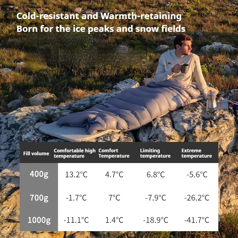 Naturehike Ultralight Portable High Loft Duck Down Sleeping Bag - Adult Thickened Cold-Resistant for Winter Outdoor Camping Use