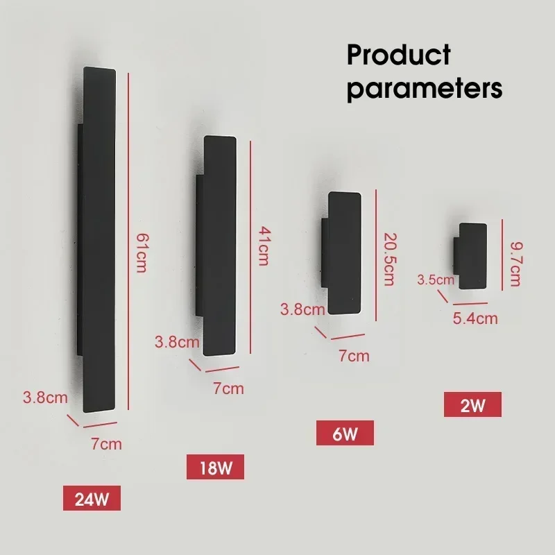 

Outdoor Waterproof Wall Lamps Strip Aluminum Wall Lights 18W LED Black Wall Lamp Bedroom Exterior Outdoor Lighting Fixtures