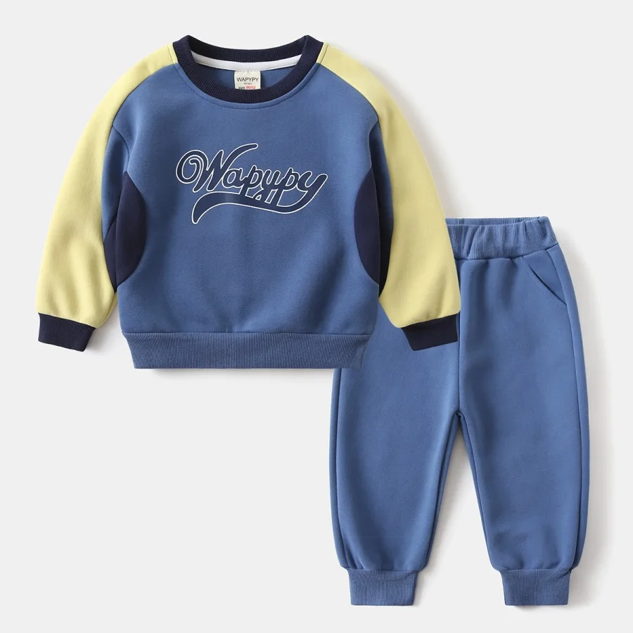 Kids Fashion Two-Piece Tracksuit Set Autumn Winter Boys Raglan Sleeve Letter Print Crew Neck Pullover Sweatshirt Tops + Pants