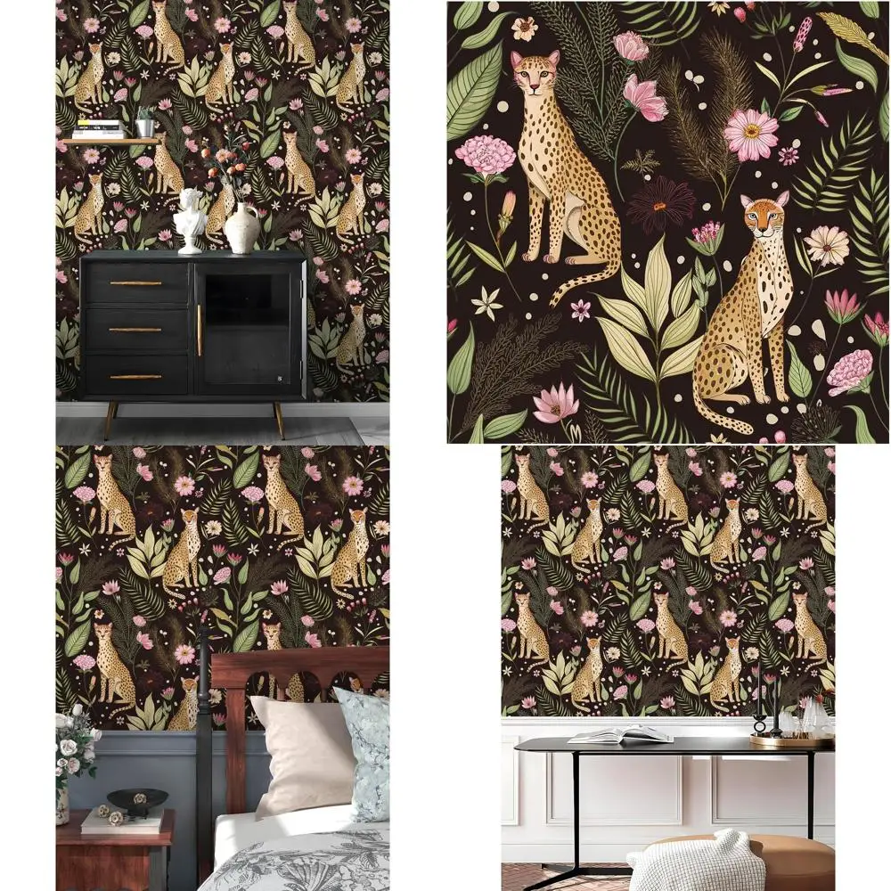 

Винтажные обои с цветочным узором, самоклеящиеся, с рисунком темной джунгли и гепарда, выбор арендаторов, для столешниц, 17,5 x 393 см