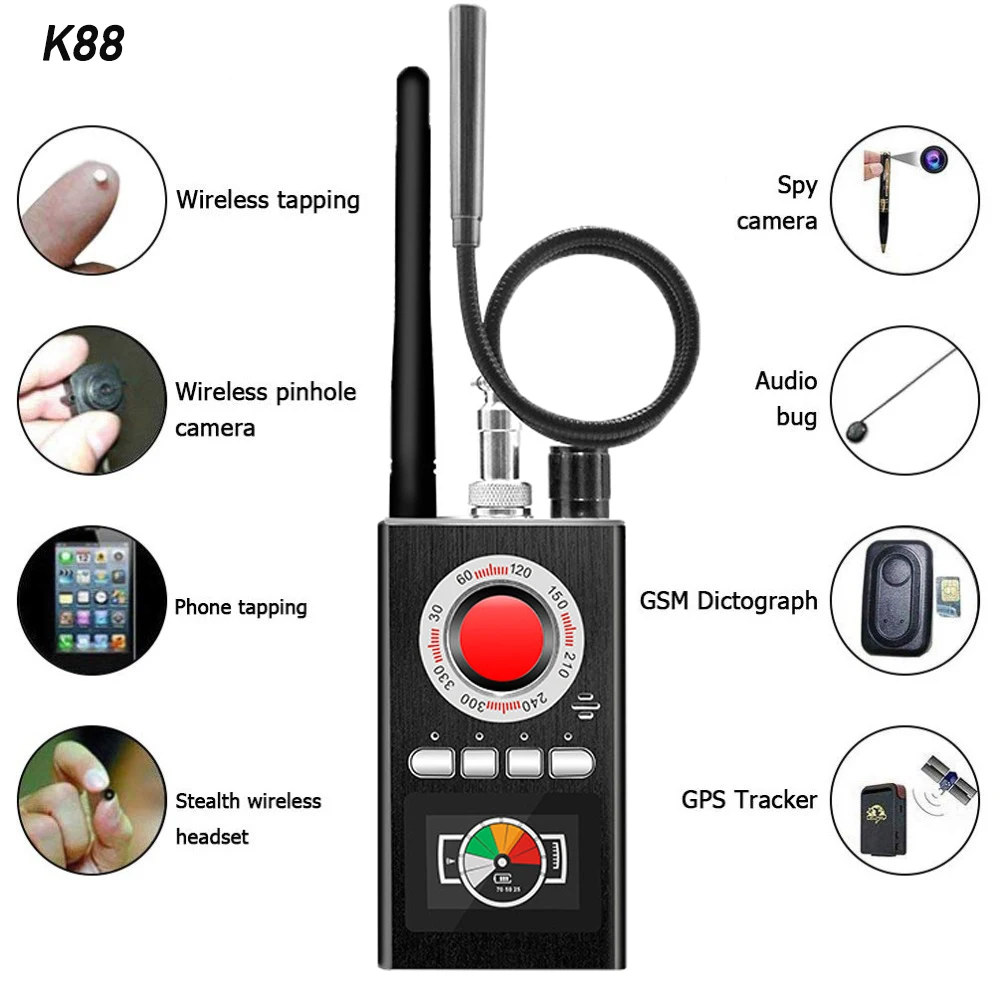 Localizzatore GPS Dispositivo GSM magnetico Scan Finder K99 K88 Anti Spy Camera Rileva rilevatore Segnale RF Obiettivo della fotocamera wireless Bug