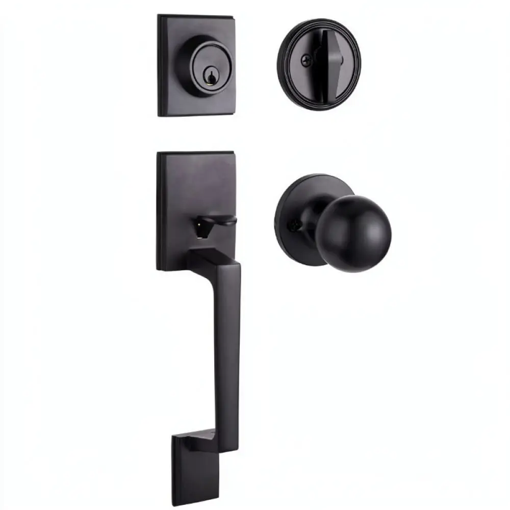 Heavy Duty Square Door Handle Lock Zinc Alloy Matte Black For Home Residential Interior Bedroom Entry Doors