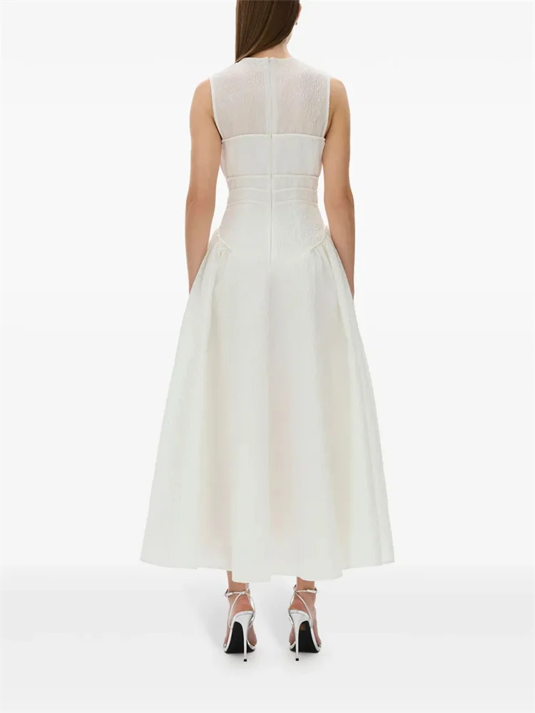 Robe trapèze blanche Simple personnalisée, robe de soirée formelle sans manches, encolure ronde, Corset en os de caoutchouc, moulante à la taille