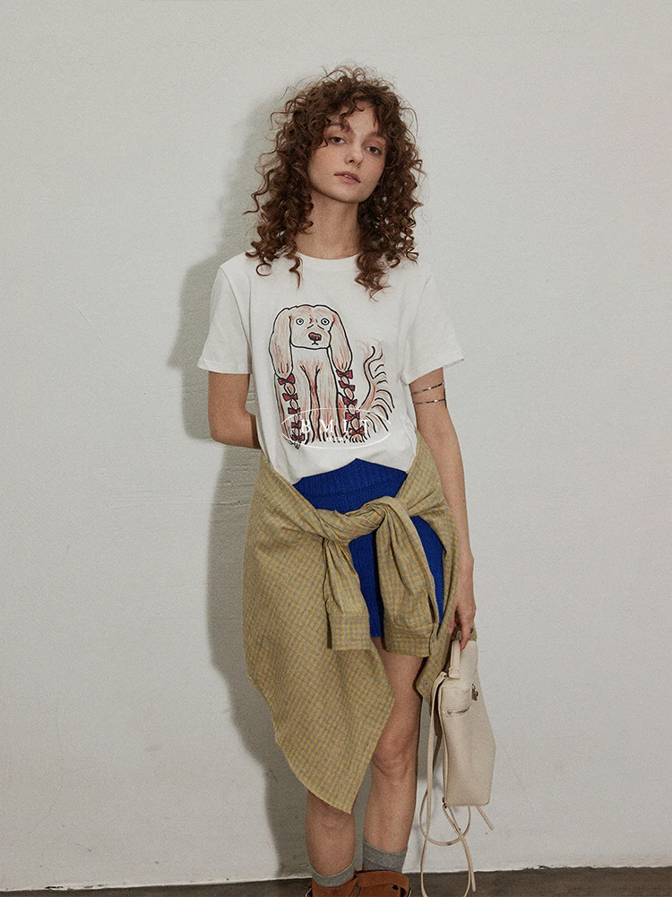 

BMLT American Sle Хлопковая круглая футболка Ne с рисунком собаки ort Sve Повседневный топ Удобная весенняя мода для молодых женщин