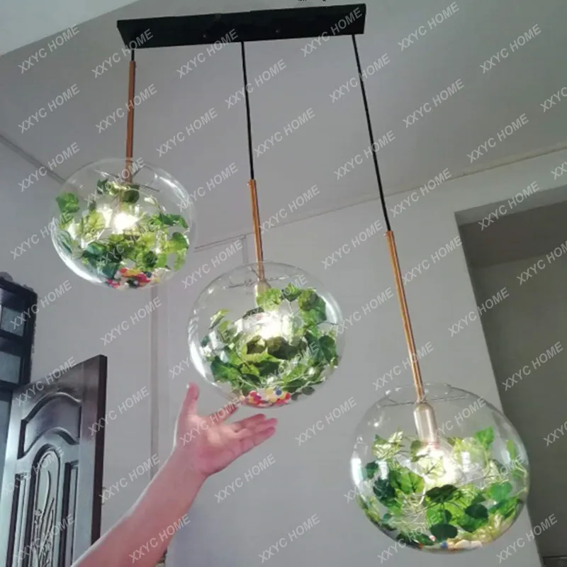 Green Plant Restaurant Bar Cafe Light Modern Simple Milk Tea Shop Bubble Glass Ball Chandelier