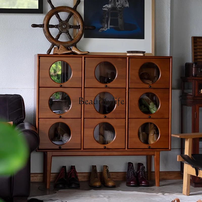 

Retro solid wood display side cabinet living room bedroom storage locker