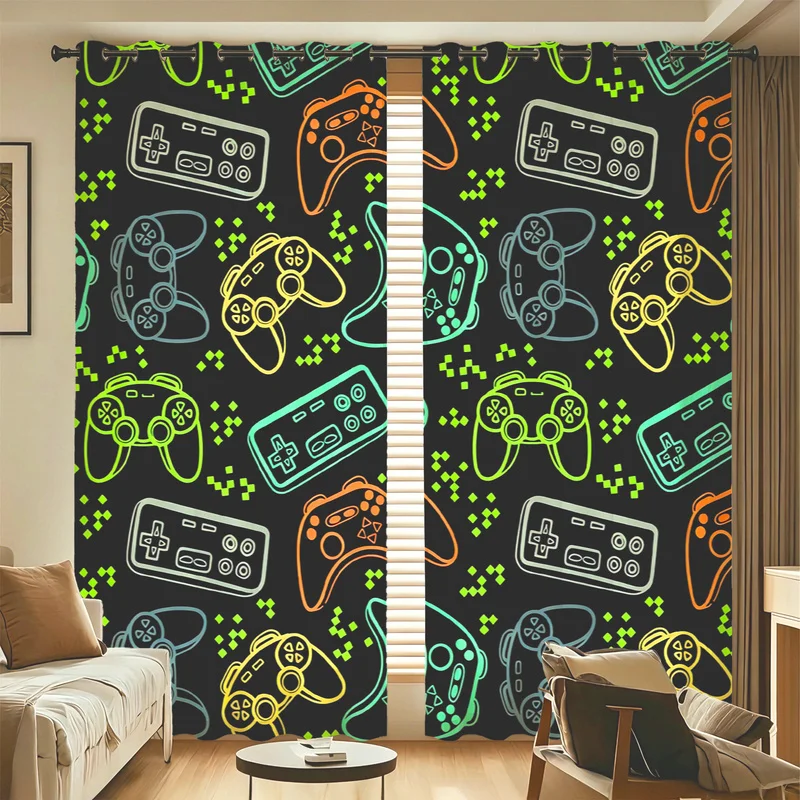 2Pcs Microfiber Curtain Set,Machine Washable,Easy Hanging & Installation,85% Light Blocking,Gamer Enthusiast Birthday Gift